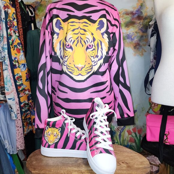 Pink and Black Tiger Print Women's Jacket - Picture 2 of 8